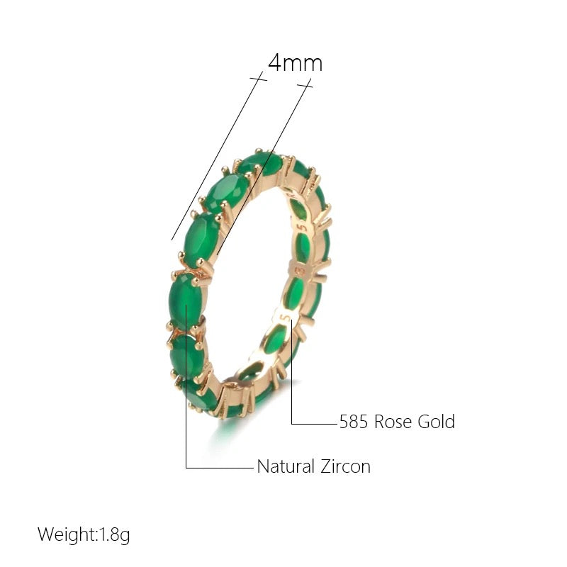 Kinel Full Opal Green Natural Zircon Women's Ring 585 Rose Gold Vintage Wedding Bride Jewelry Luxury Design Best Gift For Girl