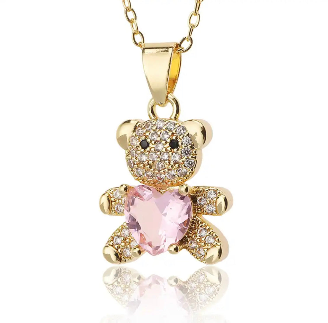 Heart Crystal Teddy Bear Necklace