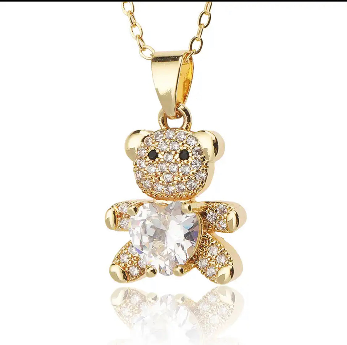 Heart Crystal Teddy Bear Necklace