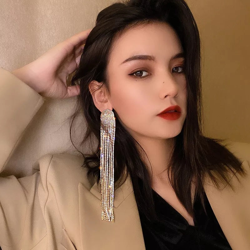 Long Tassel crystal earrings