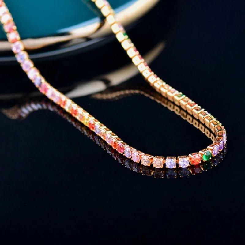 Rainbow CZ Tennis Necklace