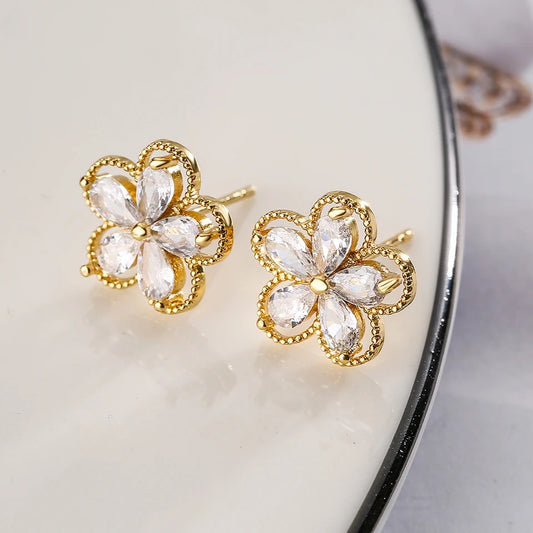 Flower Star Butterfly CZ Zircon Stud Earrings For Elegant Women Gift