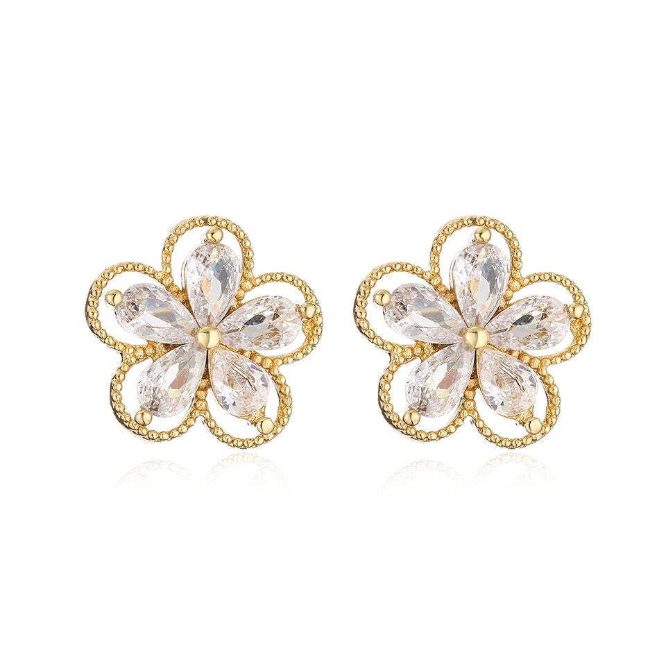 Flower Star Butterfly CZ Zircon Stud Earrings For Elegant Women Gift