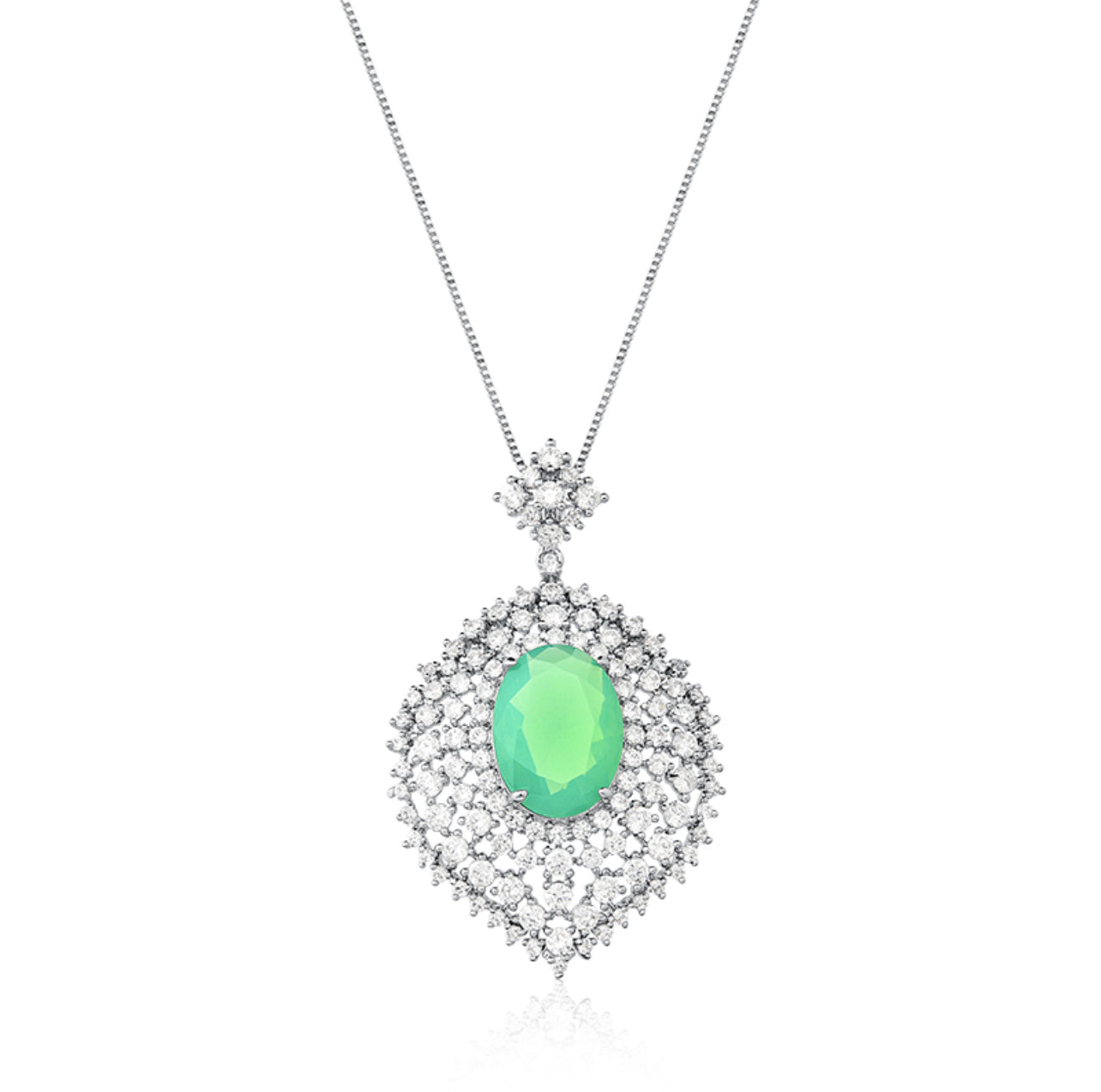 NECKLACE WITH OVAL  in PENDANT IN RHODIUM PLATED TOURMALINE AND ZIRCONIAS