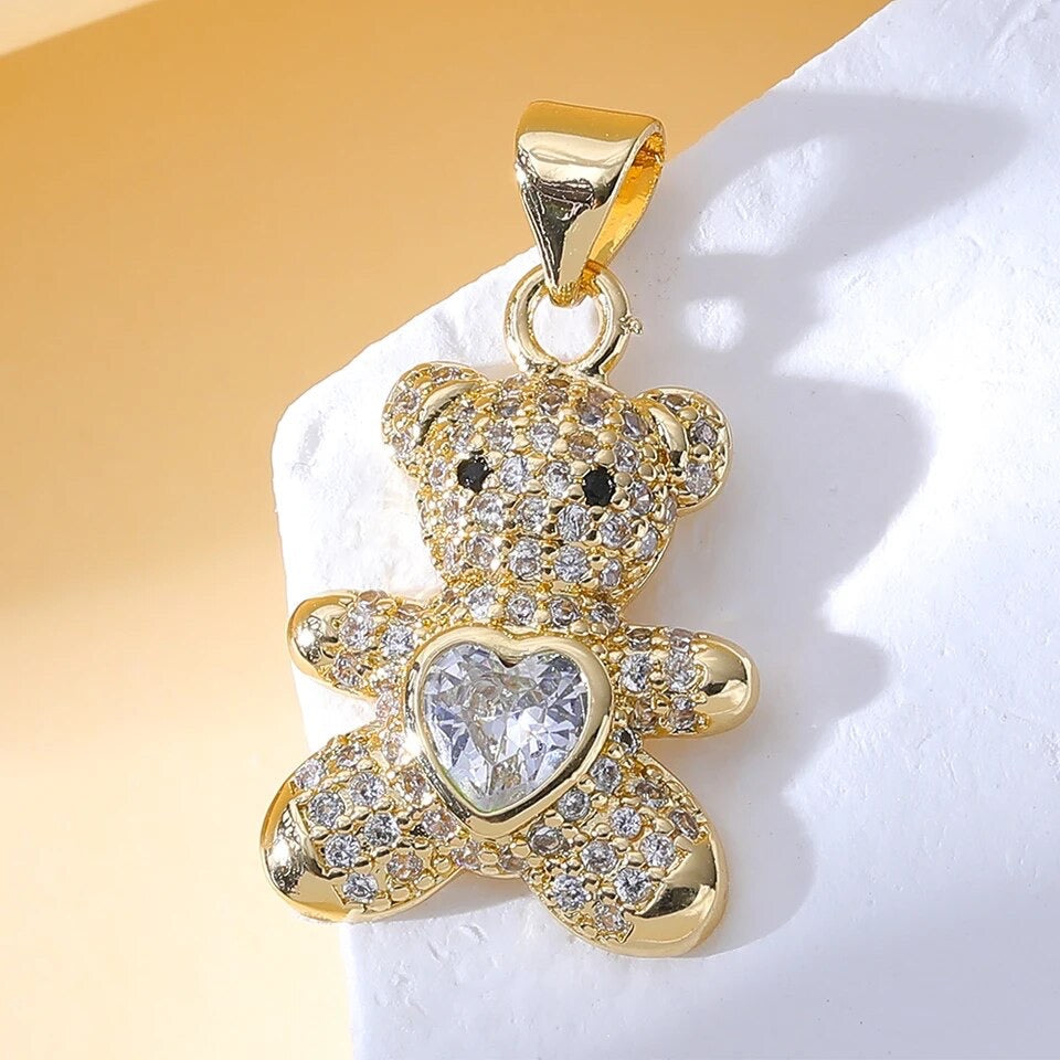 Heart Crystal Teddy Bear Necklace