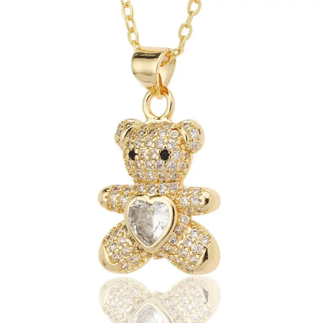 Heart Crystal Teddy Bear Necklace