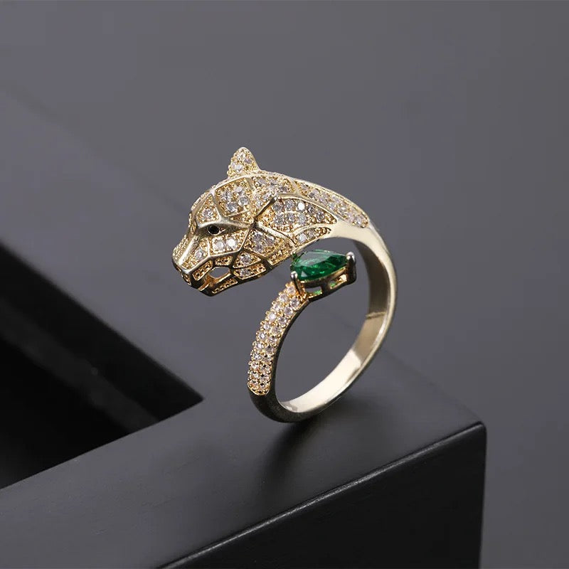 Personality Leopard Head Design Resizable Ring Hip Hop Punk Gold Color Wedding Rings for Women Jewelry Gift