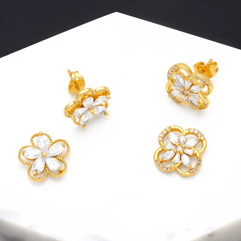 Flower Star Butterfly CZ Zircon Stud Earrings For Elegant Women Gift