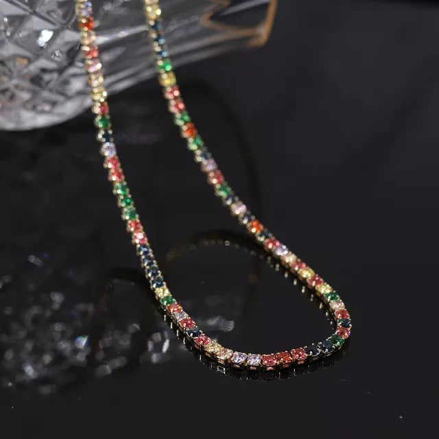 Rainbow CZ Tennis Necklace