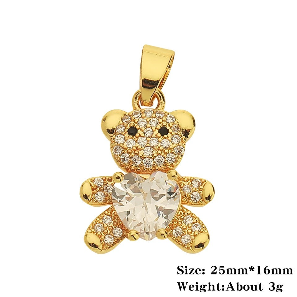 Heart Crystal Teddy Bear Necklace