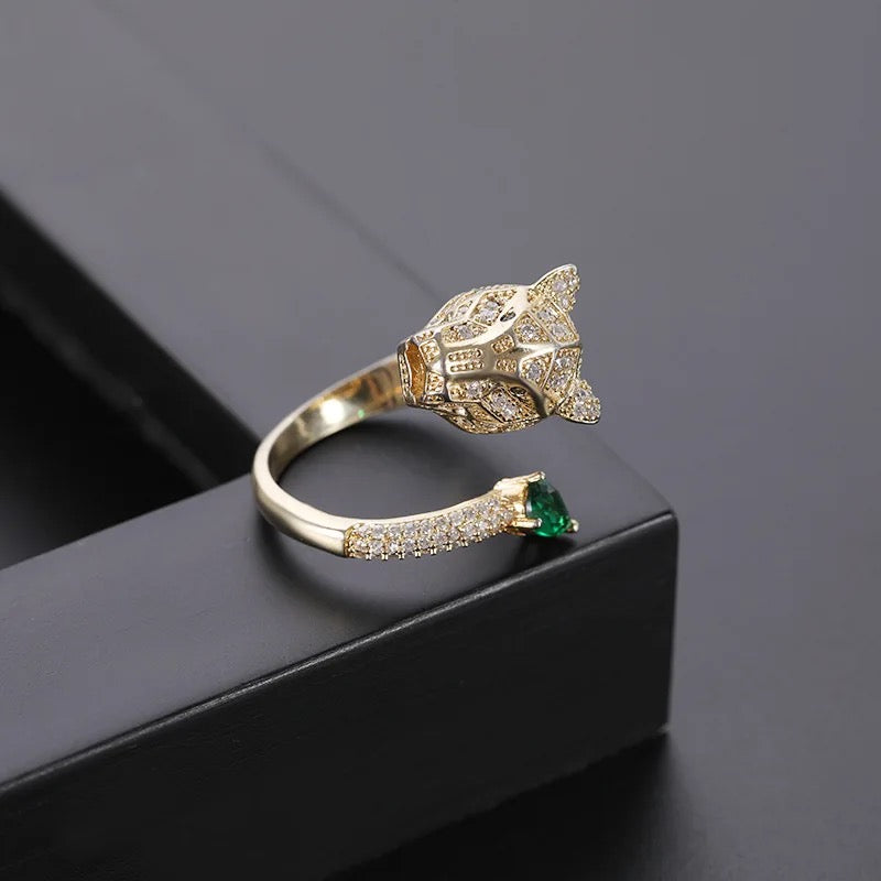 Personality Leopard Head Design Resizable Ring Hip Hop Punk Gold Color Wedding Rings for Women Jewelry Gift